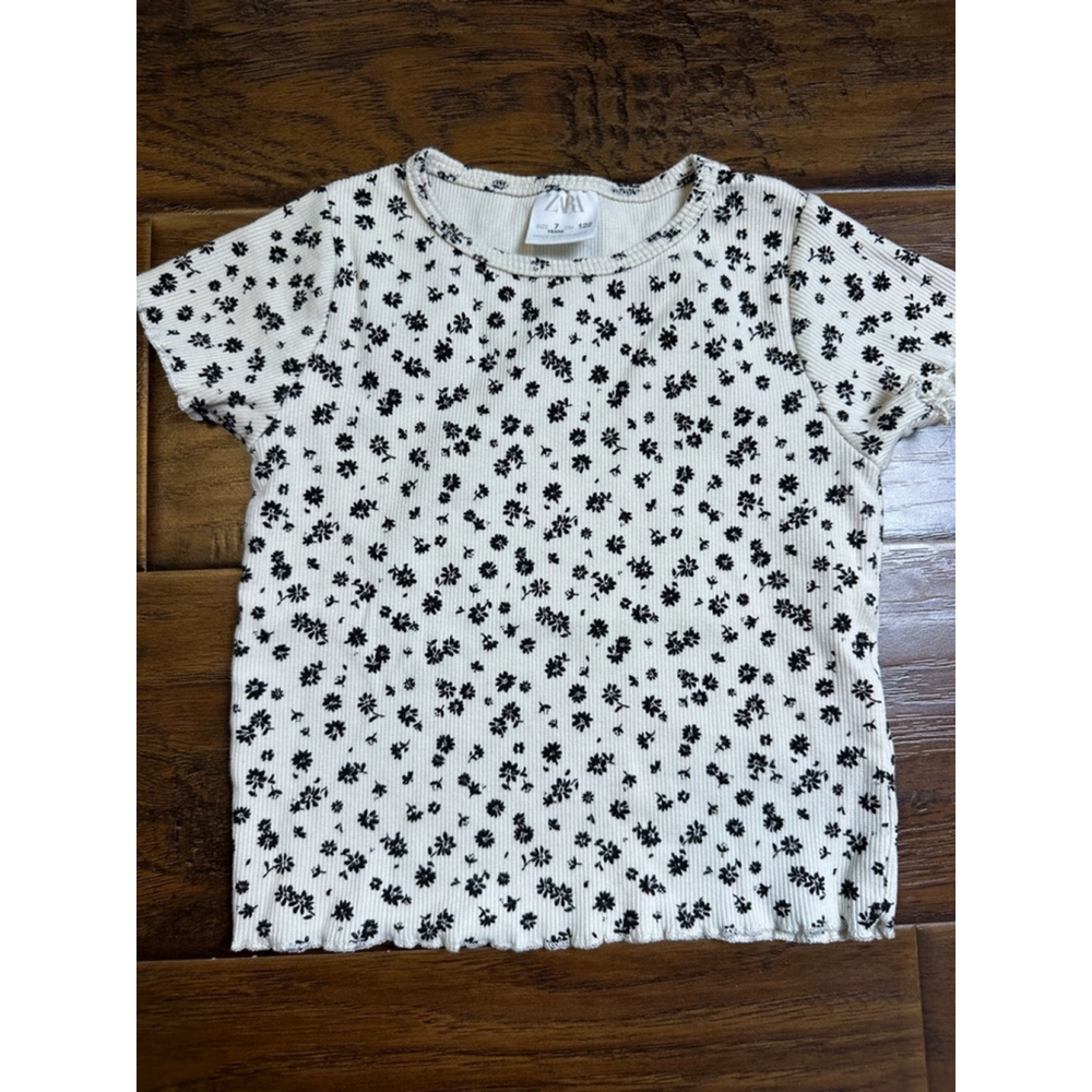 Girls' Zara T-Shirt, Size 7, White & Black Floral